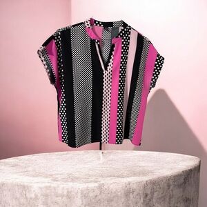 SHEIN Stylish Black and Pink Striped Women's Top